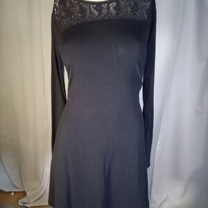 Poof! Black Long Sleeve Dress Crew Neck